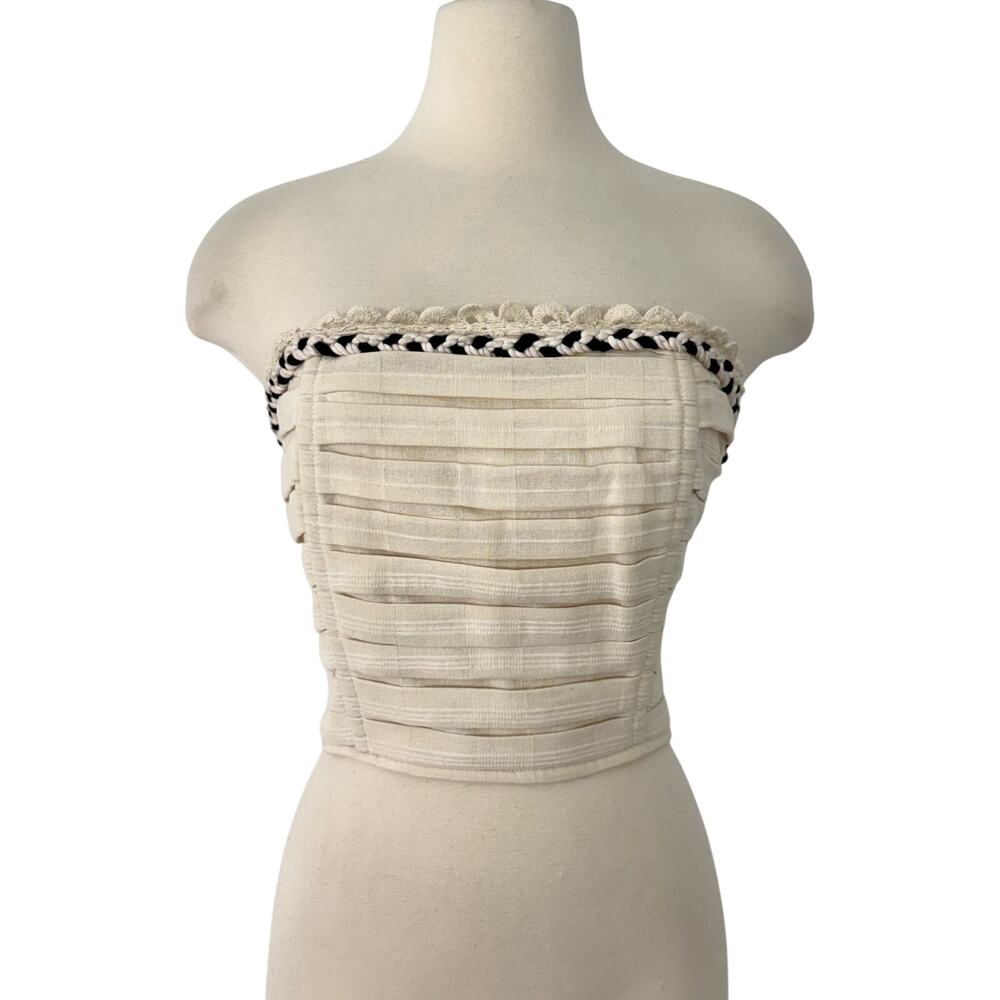 SHORE Alma Corset Crop Top Strapless Cotton Ivory Pleated Size L